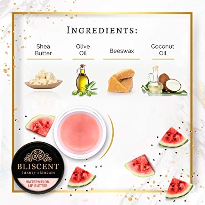BLISCENT BEAUTY SKINCARE WATERMELON LIP BUTTER BALM | ORGANIC BEESWAX, SHEA BUTTER, WATERMELON | SOFTENS & NOURISHES DRY CHAPPED LIPS | SOFT SUPPLE LIPS | MEN & WOMEN-5 GRAMS - Image 2